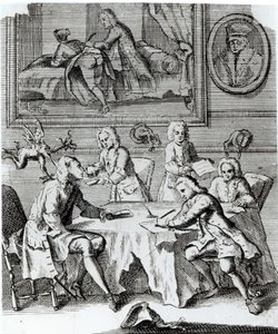 Whig-satire op onderhandelingen voor het Verdrag van Utrecht, ca.1713 door English School